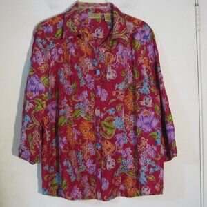 * Art & Soul Pink Floral Top Large Button Up Eyelet Fabric Colorful